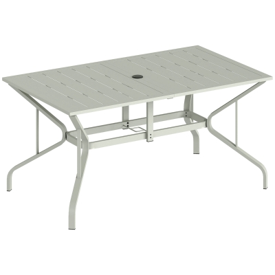Outsunny Rectangle Garden Table with Parasol Hole, Outdoor Dining Table for 6, Patio Table for Balcony, 150cm x 90cm, Light Grey