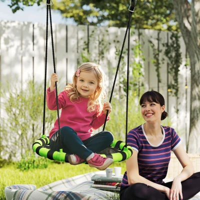 AIYAPLAY 60cm Diameter Kid Nest Swing Seat with Height Adjustable Ropes, for Outdoor, Indoor, Black/Green