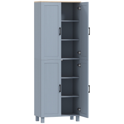 HOMCOM Freestanding Kitchen Cupboard, 4-Door Storage Cabinet with Adjustable Shelves, Modern Kitchen Pantry, 170cm, Grey