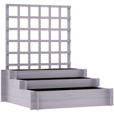 Outsunny 3 Tier Garden Planters with Trellis for Vine Climbing, Wooden Raised Beds, 95x95x110cm, Grey
