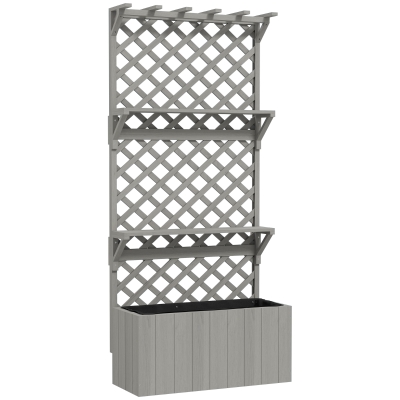 Outsunny 52L Wooden Planter, with Trellis and Shelves - Grey