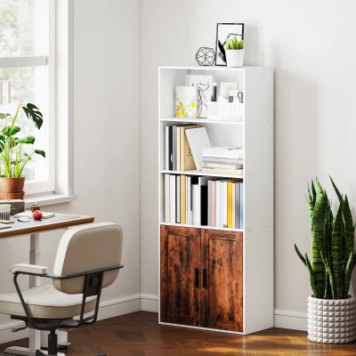 HOMCOM 5-Tier Bookcase with Adjustable Shelf - Rustic Brown