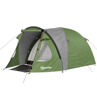 Outsunny Tente Camping 4 Places 2 Chambres 323x248x150cm Vert
