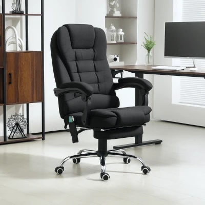 Vinsetto Ergonomic Massage Office Chair with 6-Point Vibrating & Heated Lumbar Support, Executive High Back Computer Desk Chair with Footrest, 135° Reclining, Breathable Microfiber Fabric, Full Black