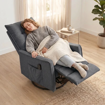 HOMCOM Recliner Armchair, Chenille Recliner Chair with Massage and Heat, 360° Swivel Rocking Manual Recliner, Dark Grey