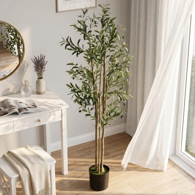 HOMCOM Decorative Artificial Plant, 175 cm Silk Olive Tree with 787 Leaves in Cement Pot, Fake Plant