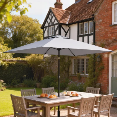Outsunny Garden Parasol, Parasol Umbrella with Crank Handle, Tilt Function, Polyester Canopy, Light Grey