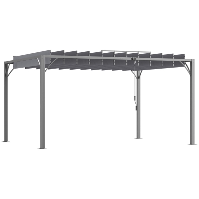 Outsunny 4 x 3(m) Outdoor Pergola with Retractable Roof, Aluminium Louvered Patio Gazebo Canopy for Garden, Patio, Grey