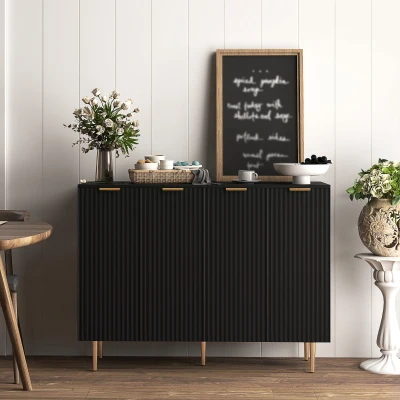 HOMCOM Sideboard Buffet Cabinet, Modern Kitchen Storage Cabinet with Adjustable Shelves and Metal Legs, Black