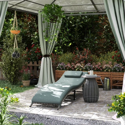 Outsunny Rattan Folding Sun Lounger Outdoor Chair with Cushion and Pillow Mixed Grey