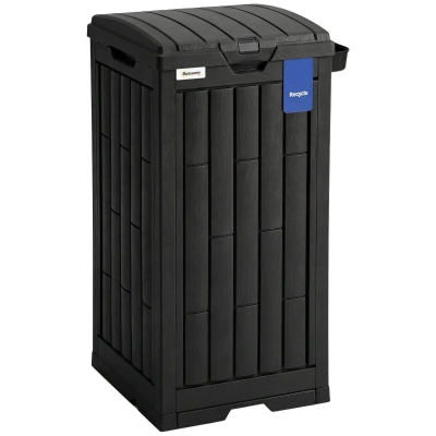 Outsunny 110 L Outdoor Bin with Dual Lid, Waterproof Plastic Trash Bin with Ashtray and Drip Tray, Garden Waste Trash Bin, Black