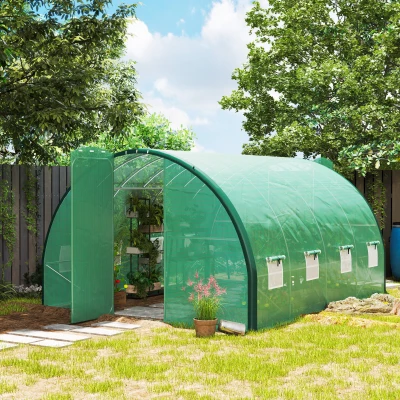Outsunny 4 x 3 m Polytunnel Greenhouse, with Windows and Doors - Green