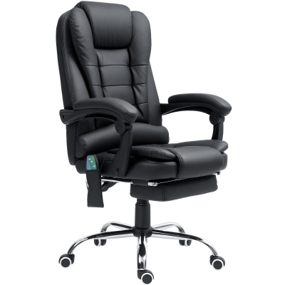 Vinsetto Ergonomic Massage Office Chair with 6-Point Vibrating & Heated Lumbar Support, Executive High Back Computer Desk Chair with Footrest, 135° Reclining, PU Leather, Black