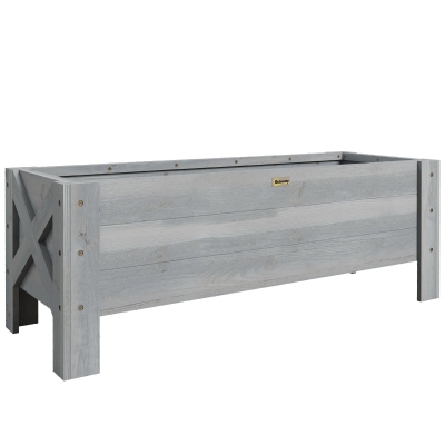 Outsunny 58L Garden Raised Bed Planter Grow Containers for Outdoor Patio Plant Flower Vegetable Pot Fir Wood, 100 x 36.5 x 36 cm, Grey