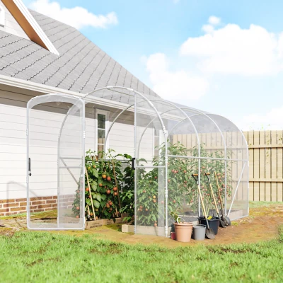 Outsunny Polytunnel Greenhouse Walk-in Grow House with PE Cover, Door and Galvanised Steel Frame, 3 x 2 x 2m, Clear