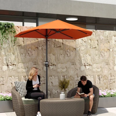 Outsunny 2m Half Parasol Umbrella - Orange