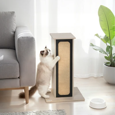 PawHut 63cm Cat Scratching Post, Cat Scratcher with Replaceable Scratching Board, Top Perch, Sisal Scratch Mat, Oak