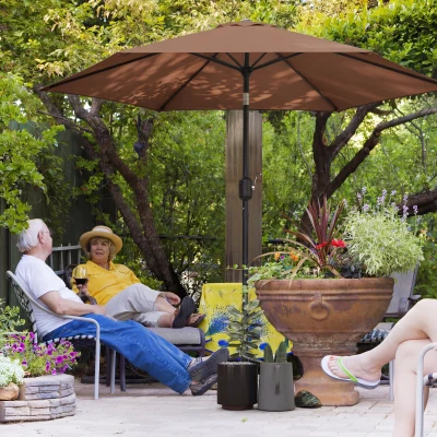 Outsunny 2.6 m Garden Parasol Umbrella with Aluminium Pole, Outdoor Patio Umbrella with Tilt and Crank, Vent, Coffee