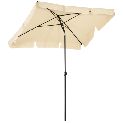 Outsunny 2 x 1.3m Garden Parasol Umbrella, Outdoor Market Table Umbrella with Ruffles & Aluminium Pole, Rectangular Tilting Parasol Sun Shade Canopy, Beige