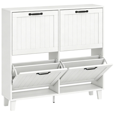 HOMCOM Mueble para Zapatos 4 Cajones Abatibles Ahorraespacio con Estantes Regulables Blanco
