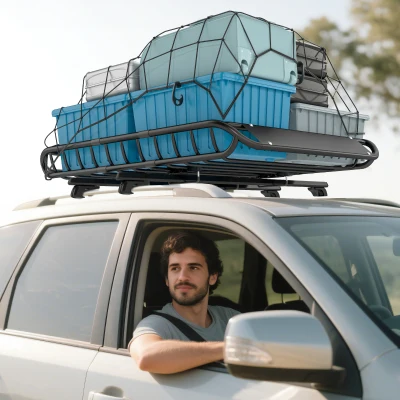 SPORTNOW Dachgepäckträger Universal Dachkorb mit Windschutz, bis 68 kg, 116 x 92 x 11,5 cm für SUV Trucks Schwarz