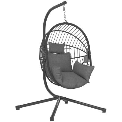 Outsunny Scaun Suspendat de Exterior, cu Pernă, Tip Ou, 120 cm x 106 cm x 188 cm, Gri