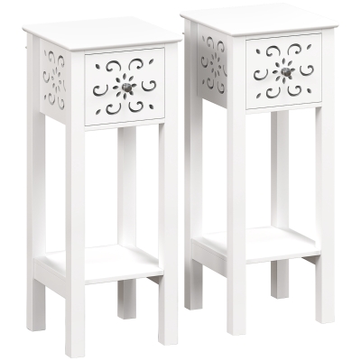 HOMCOM Set of Two Elegant Floral Cut-Out Side Tables - White