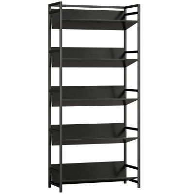 HOMCOM Bookshelf 5-Tier Metal Frame Bookcase Storage Shelves for Living Room Black