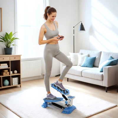 HOMCOM Portable Mini Stepper, Steppers for Exercise Workout with LCD Display Monitor, Anti-skid Foot Pedals for Home Gym Office, Blue