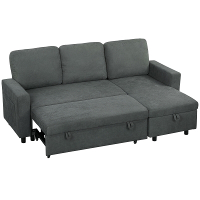 HOMCOM L Sofa Bed, with Storage - Charcoal Grey