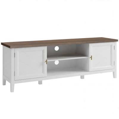 HOMCOM TV Unit for TVs up to 42 Inch, Farmhouse Entertainment Centre with 2 Open Shelves, 2 Cabinets and Thick Top