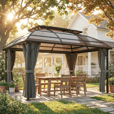 Outsunny 4 x 3m Aluminium Frame Hard Gazebo, with Accessories - Brown