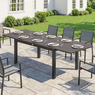 Outsunny Masă de Grădină Extensibilă pentru 8-10 Persoane cu Blat din Sticlă Temperată, din Aluminiu, 140/240x90 cm, Negru