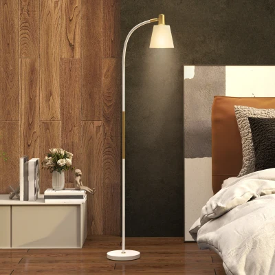 HOMCOM Floor Lamp for Living Room, Spotlight Reading Standing Lamp with Adjustable Height, Rocker on/off Switch, Indoor Task Lighting for Bedroom, Office,  White (Bulb not Included)
