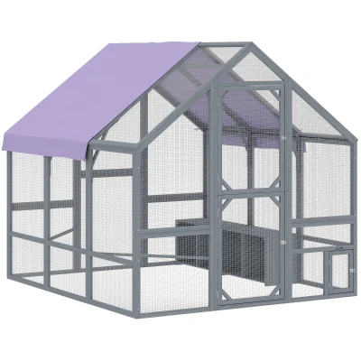 Pawhut Gallinero con Lona Resistente Al Agua 2 Nidos 2 Perchas para 8-10 Gallinas Madera 211X186,5X185,5 cm Gris Oscuro