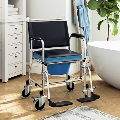 HOMCOM 3-In-1 Commode Wheelchair - Black