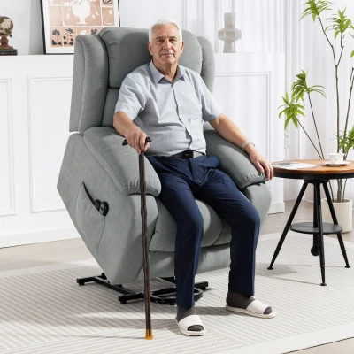HOMCOM Power Lift Recliner Chair with Vibration Massage, Lift Chair for Elderly with Footrest, Remote, Side Pocket, Light Grey