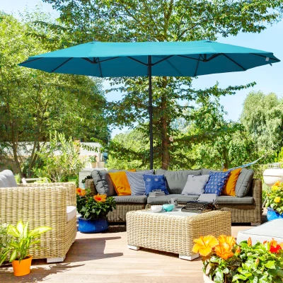 Outsunny 4.6m Double Garden Parasol - Sky Blue