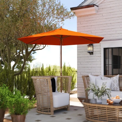 Outsunny 2.5m Wood Garden Parasol Sun Shade Patio Outdoor Wooden Umbrella Canopy, Table Market Umbrella with Vent, 38mm Pole, Rope Pulley Mechanism, Orange