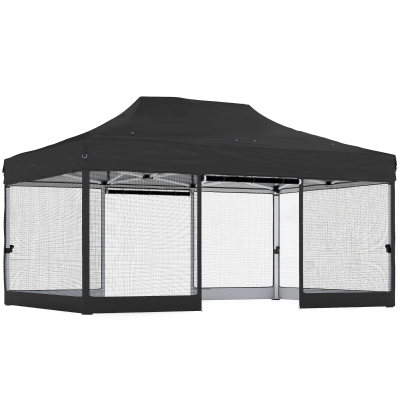 Outsunny 3 x 4.5 m Pop Up Gazebo with Mesh Nettings, UPF50+ Heavy Duty Outdoor Garden Party Tent Marquee, Black