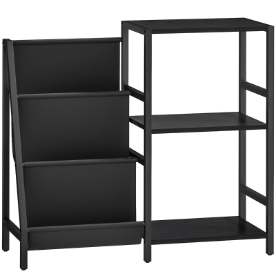HOMCOM 3-Tier Record Player Stand, End Table for Living Room, Bedroom - Black Wood Effect