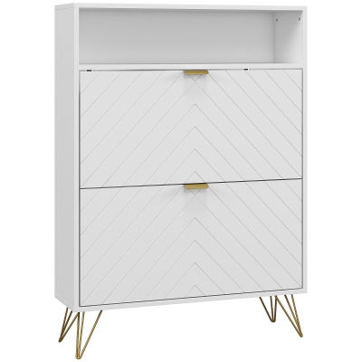 HOMCOM 12 Shoe Storage Cabinet, with Chevron Indents and Gold Tone Accents - White