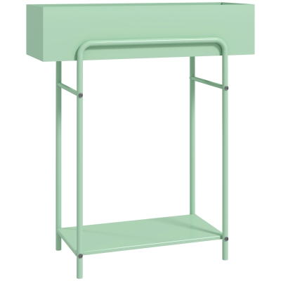 Outsunny 2 Tier Plant Stand, Metal Plant Rack Shelf with Drain Holes, Floor-standing Flower Pot Stand for Indoor Outdoor Garden Patio Balcony Living Room, Green