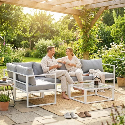 Outsunny 5 Seater Aluminium Garden Furniture Set, Garden Sofa Set with Thick Cushions for Patio and Balcony, Outdoor, Light Grey