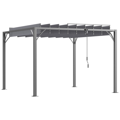 Outsunny 3 x 3(m) Outdoor Pergola with Retractable Roof, Aluminium Louvered Patio Gazebo Canopy for Garden, Patio, Grey