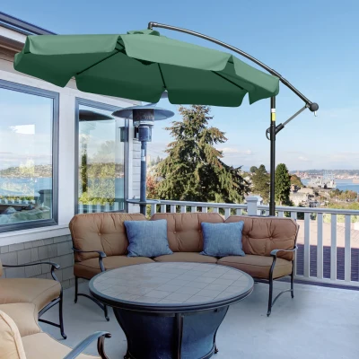 Outsunny 2.7m Garden Banana Parasol Cantilever Umbrella with Crank Handle and Cross Base for Outdoor, Hanging Sun Shade, Green