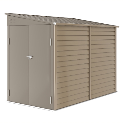 Outsunny 5 x 9ft Galvanised Metal Garden Shed with Foundation Kit, Outdoor Lean-to Shed, Tool Storage House for Garden, Brown