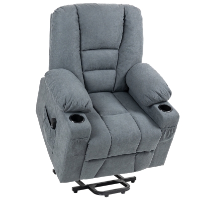 HOMCOM Oversized Riser and Recliner Chair for the Elderly, Fabric Upholstered Lift Chair for Living Room with Remote Control, Side Pockets, Cup Holder, Grey