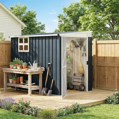Outsunny 7.6 x 4ft Garden Metal Shed, Outdoor Storage Shed with Window, 2 Vents and Lockable Door for Garden, Patio, Dark Grey
