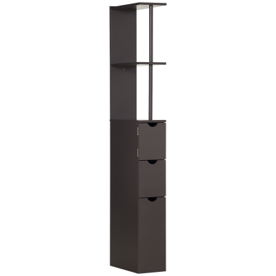 HOMCOM Tall Bathroom Cabinet, Freestanding Slim Bathroom Storage Cabinet with 2-Tier Open Shelf and 2 Drawers for Small Space, Narrow Cupboard Storage Unit, Brown